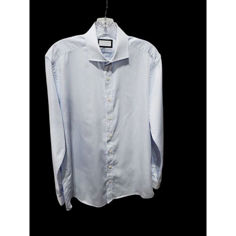 Ron Tomson Tailored Fit Dress Shirt L 16.5 34-35 Baby Blue